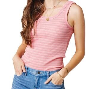Carve Designs Ever Tank Top Grapefruit Stripes Casual Stretch Pink White L NWT